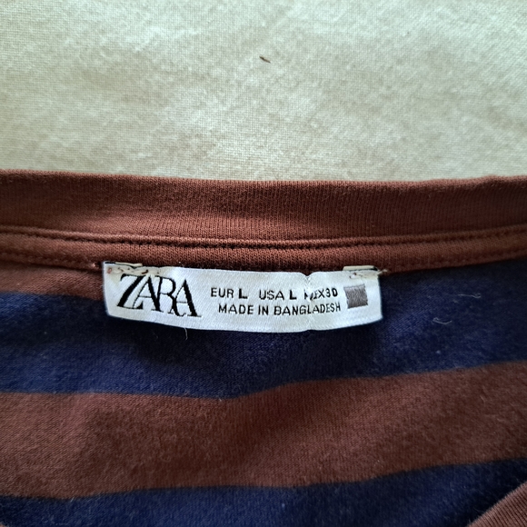 Zara Brown and Blue Striped Short Sleeve Tee - Picture 3 of 3